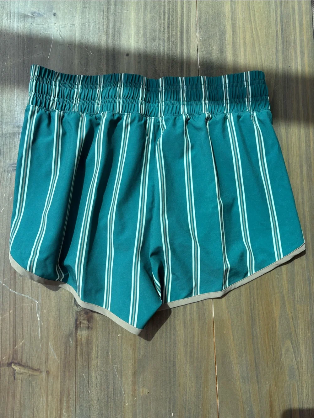 DSG Green Striped Athletic Shorts with Tan Trim